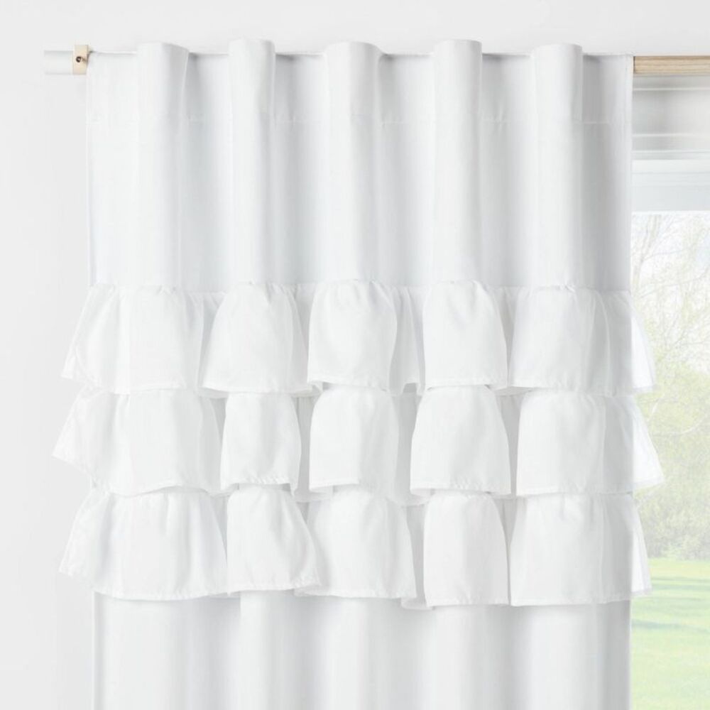 42"W x 84"L Ruffle Kids' Blackout Window Curtain Panel White - Pillowfort